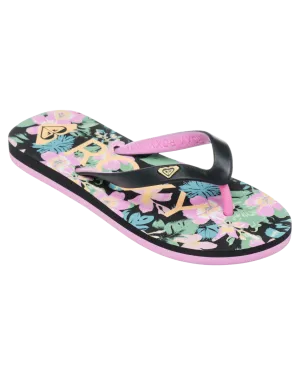 Girls Tahiti VII Flip Flops in Black & Pink Stencil