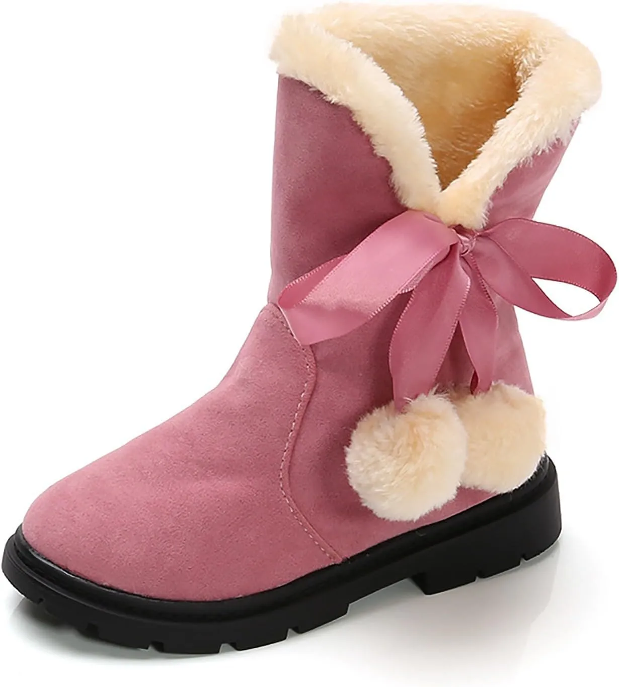 Girls Winter Warm  Boots Mid-Calf Bowknot Princess Booties Kids Lightweight Soft Plush Velvet Snow Shoes