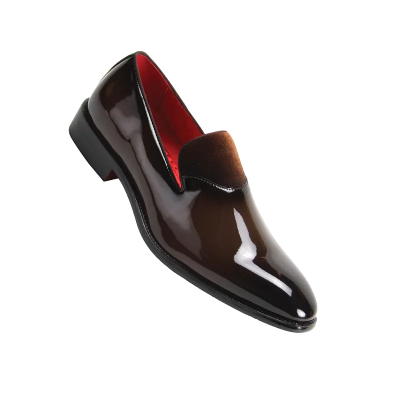 Globe Footwear Men's Brown Tuxedo Smokers Patent Leather Shoe