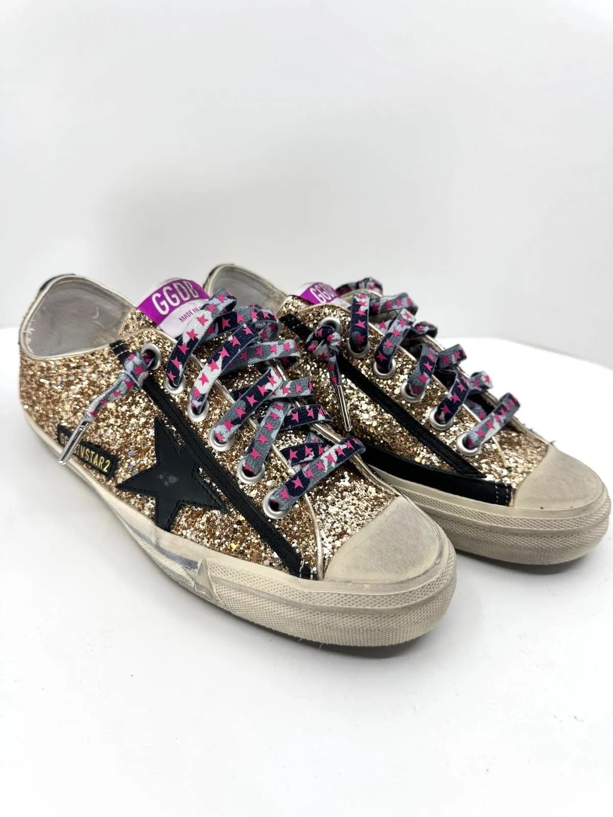 GOLDEN GOOSE V STAR 2 LTD GOLD GLITTER SNEAKERS