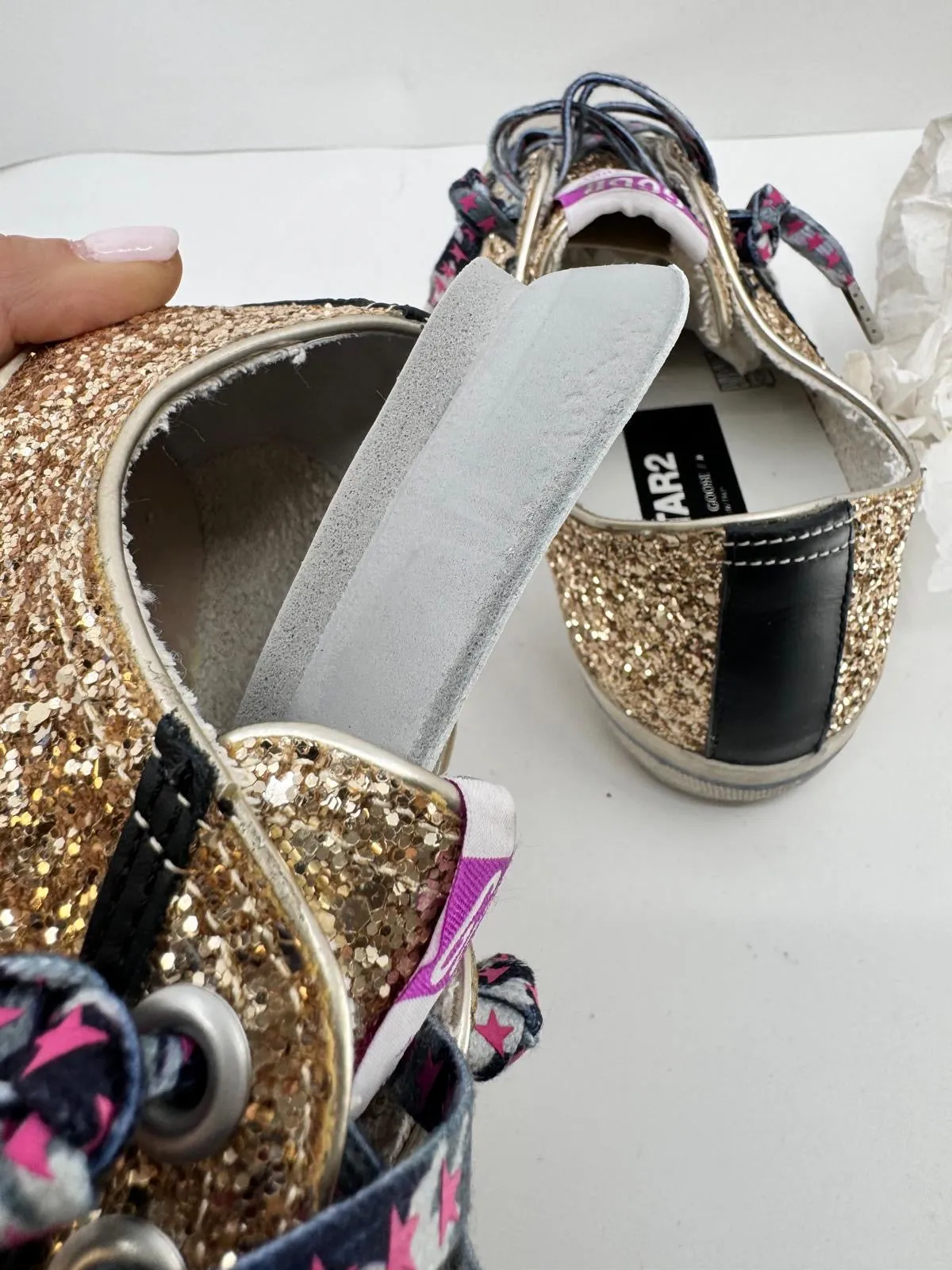 GOLDEN GOOSE V STAR 2 LTD GOLD GLITTER SNEAKERS