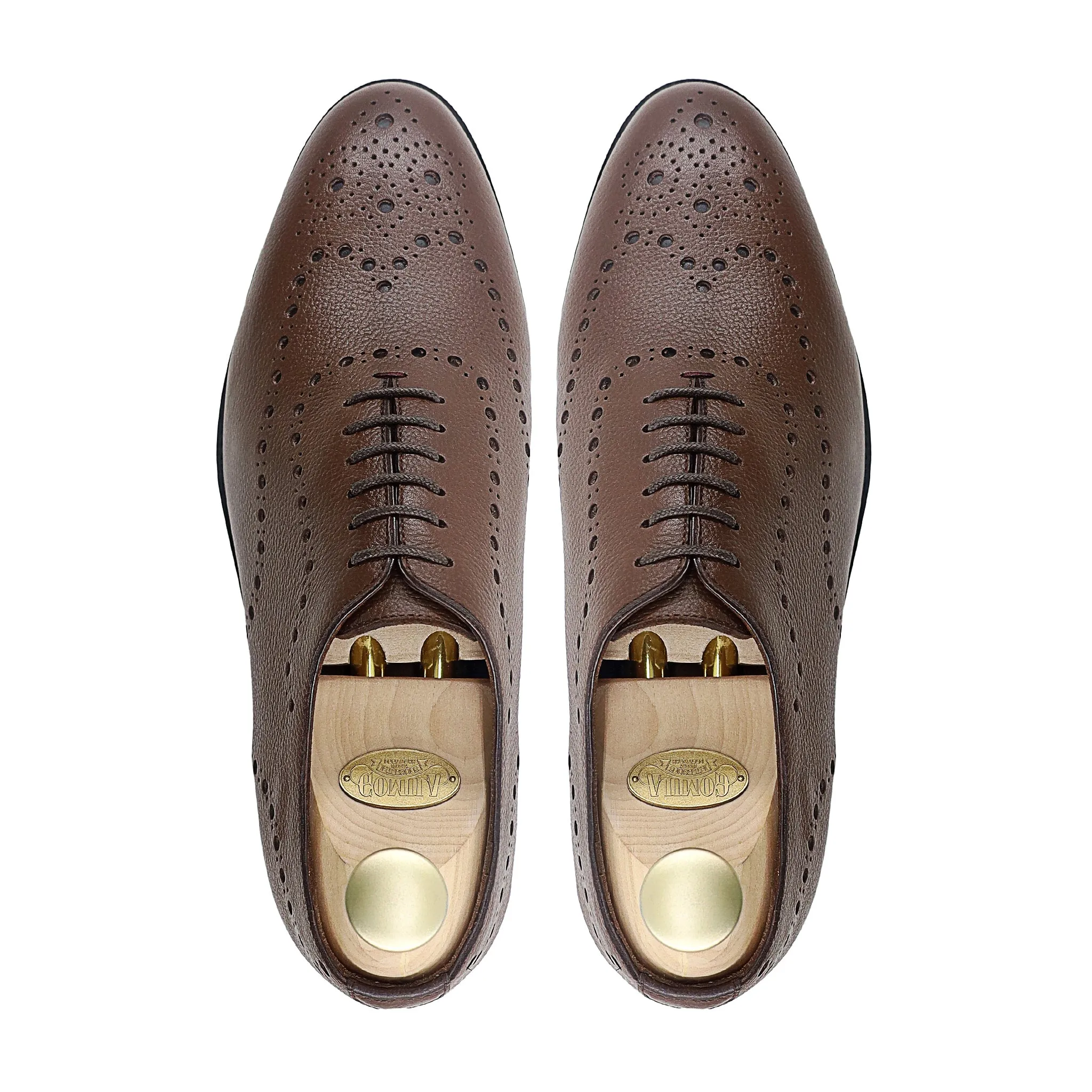 Graz - Men's Brown Pebble Grain Leather Wholecut Shoe