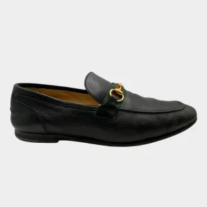 Gucci men's black leather red and green stripe horsebit loafers
