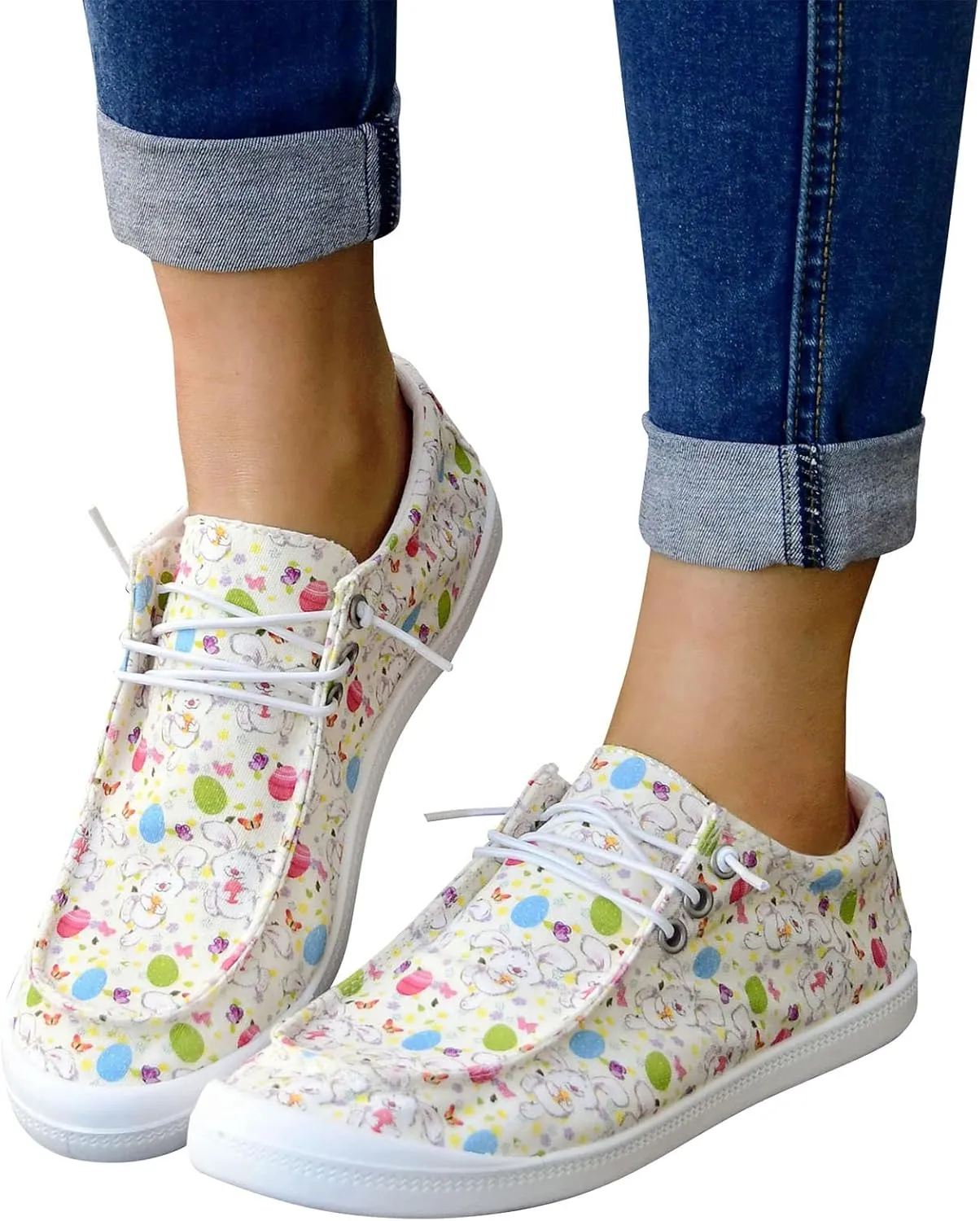 Gumipy Women's Lace-Up Loafers Valentine's Day Love Heart Print Fashion Sneaker Comfortable Lightweight Canvas Shoes Breathable Walking Shoes