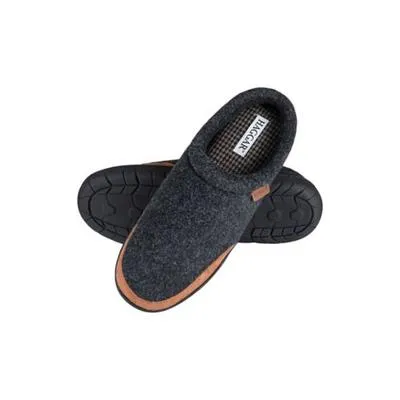 HAGGAR Men's Microsuede Trim Bumper Felt Clogs Slippers Large 9.5 10.5 Black