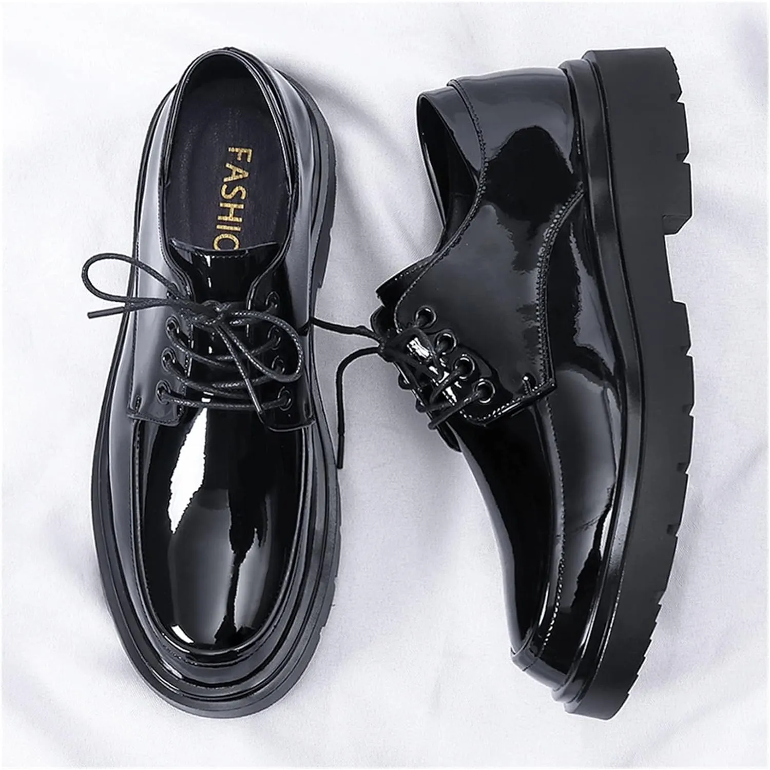 HASMI Business Formal Leather Shoes Men's Shiny Leather Shoes British Style Thick-Soled Casual Trendy Shoes