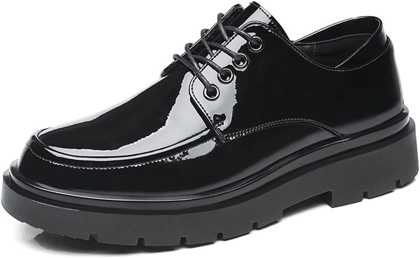 HASMI Business Formal Leather Shoes Men's Shiny Leather Shoes British Style Thick-Soled Casual Trendy Shoes