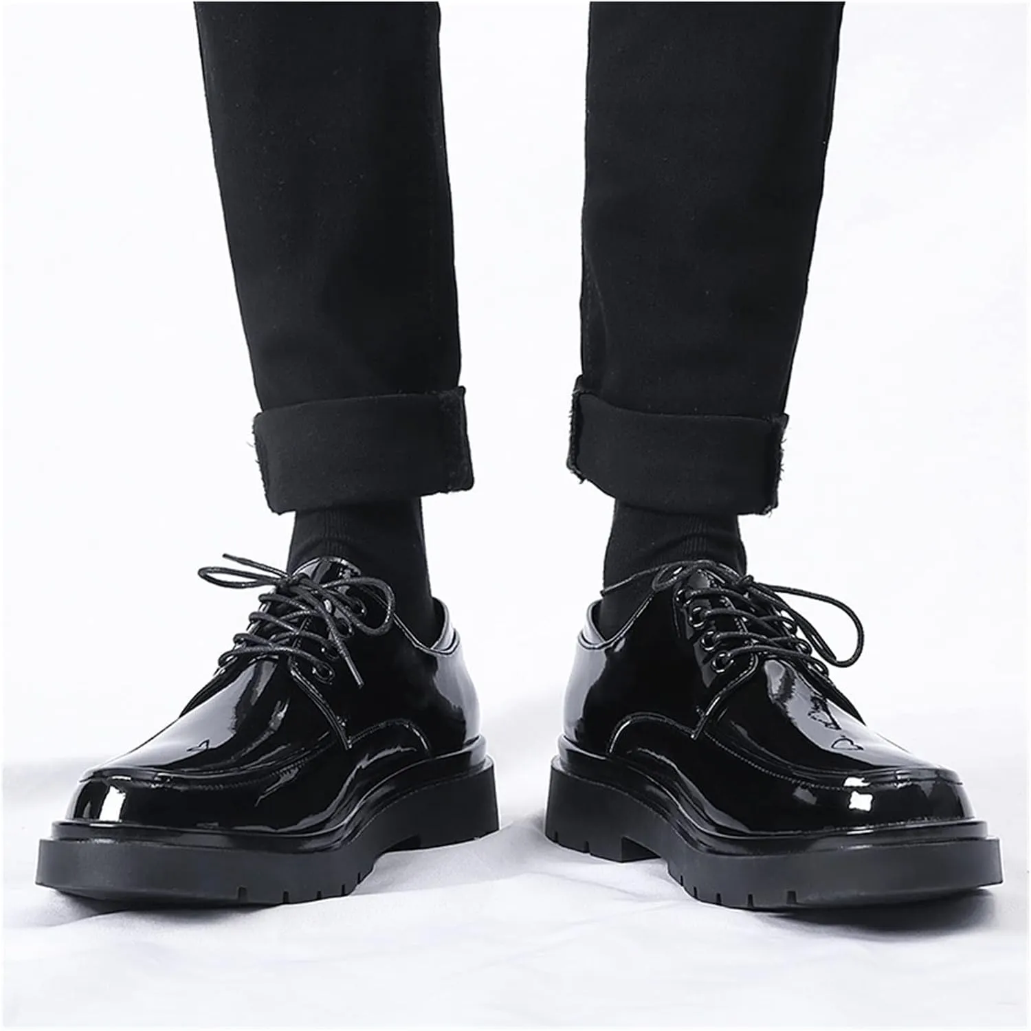 HASMI Business Formal Leather Shoes Men's Shiny Leather Shoes British Style Thick-Soled Casual Trendy Shoes