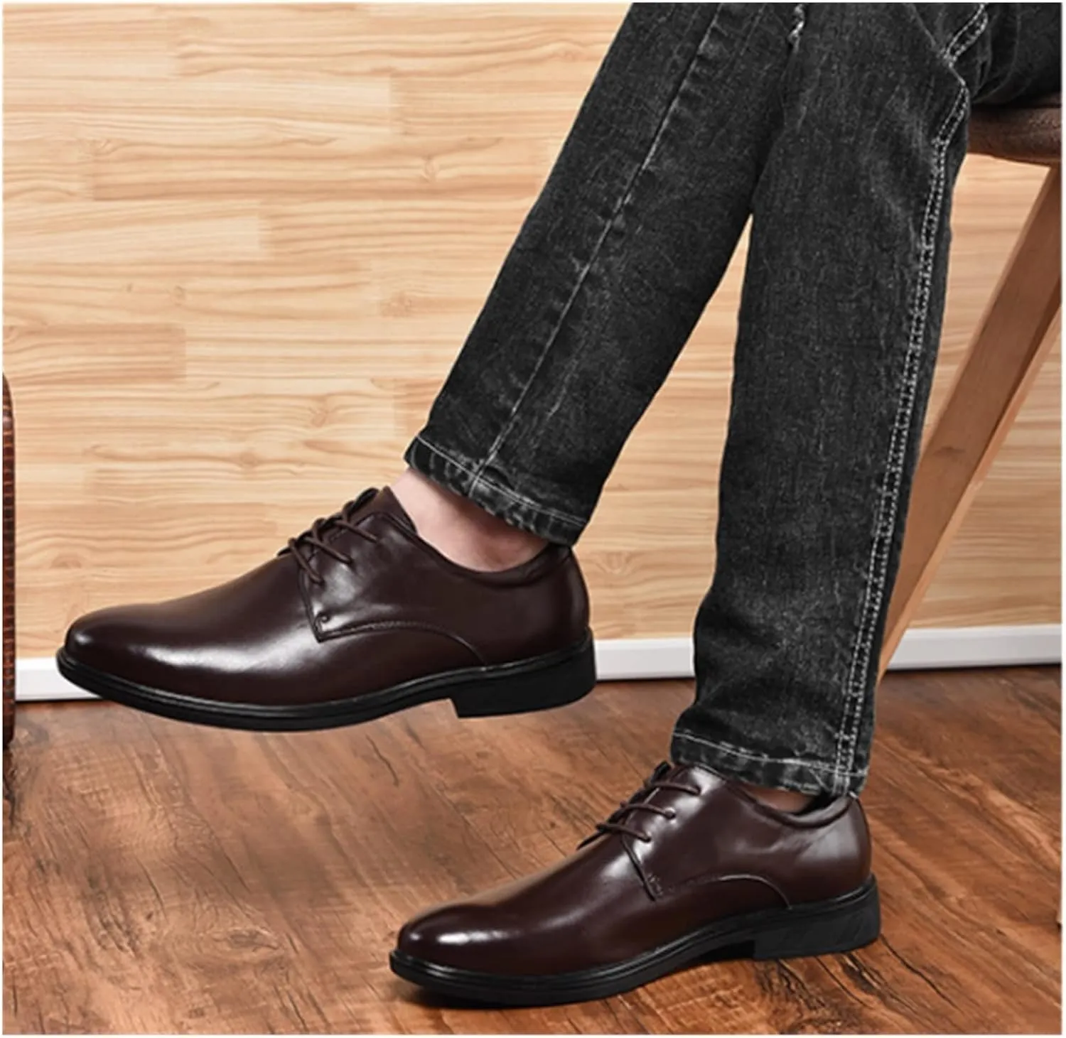 HASMI Men's Casual Formal Leather Shoes Derby Toe Layer Leather Business Shoes Cross-Border Large Size Business Shoes
