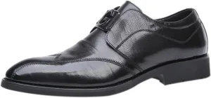 HASMI Men's Shoes Men's Business Formal Leather Shoes Lace-Up Shiny Wedding Shoes Genuine Leather Pointed Toe Shoes