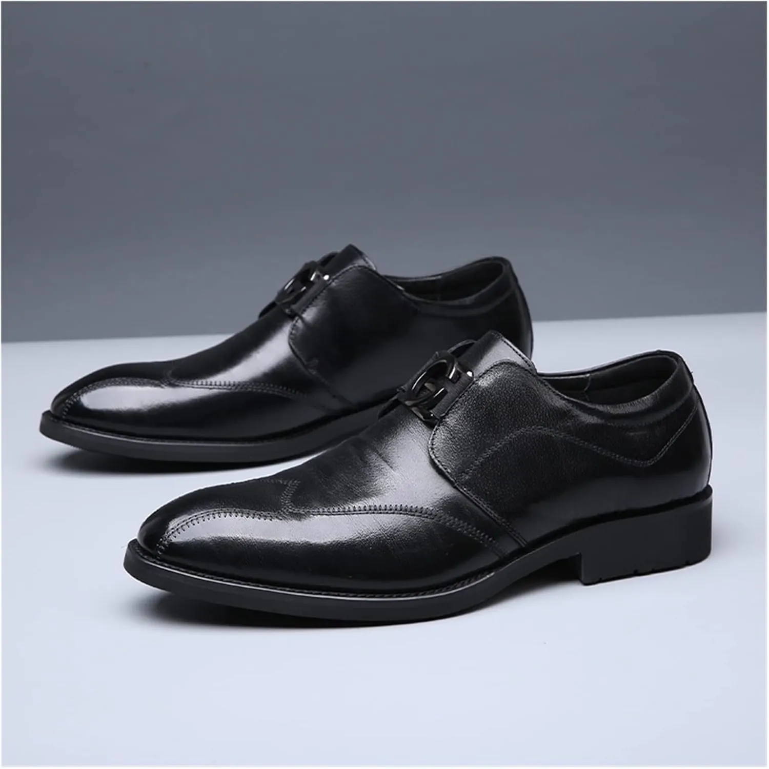 HASMI Men's Shoes Men's Business Formal Leather Shoes Lace-Up Shiny Wedding Shoes Genuine Leather Pointed Toe Shoes
