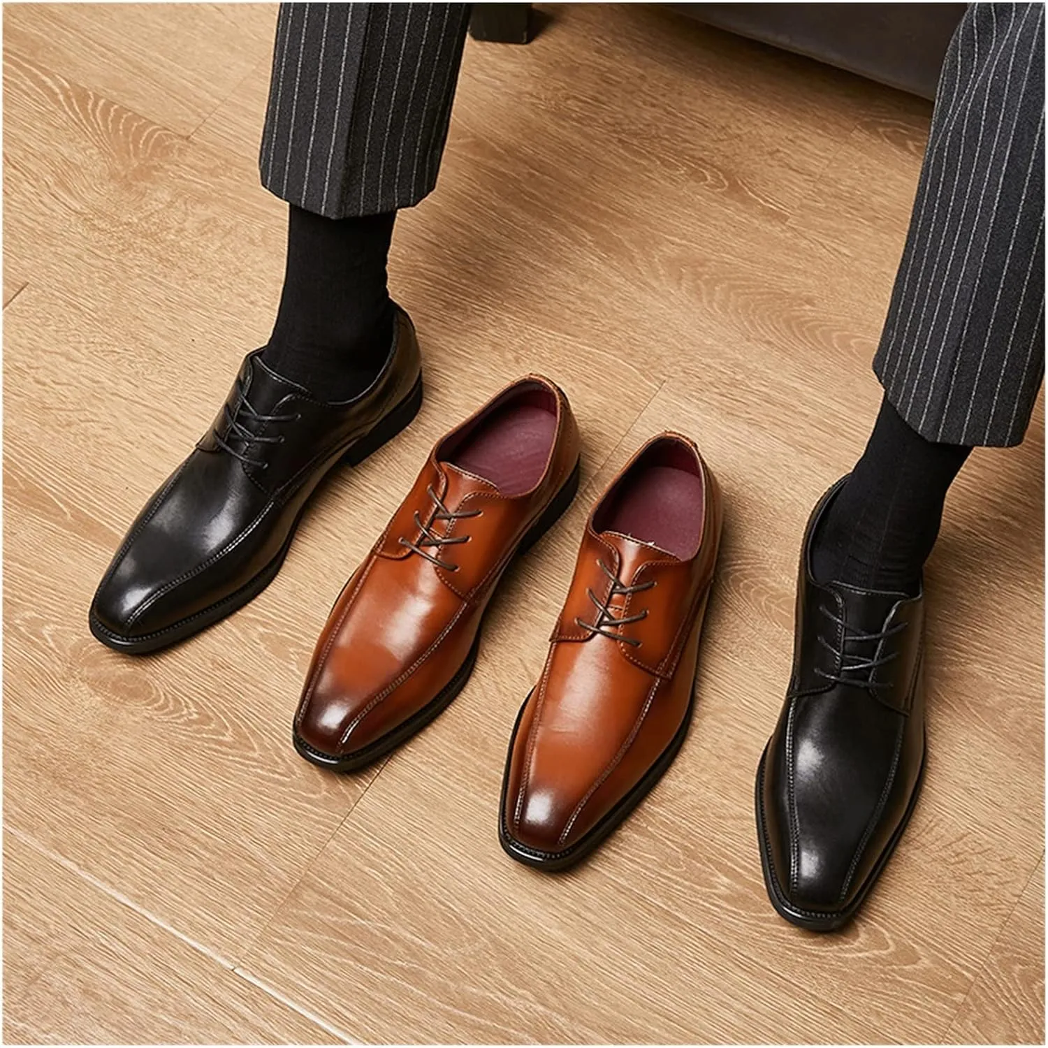 HASMI Spring and Summer British Style Lace-up Business Formal Leather Shoes Men's Pointed Toe Breathable Derby Shoes Soft-Soled Shoes