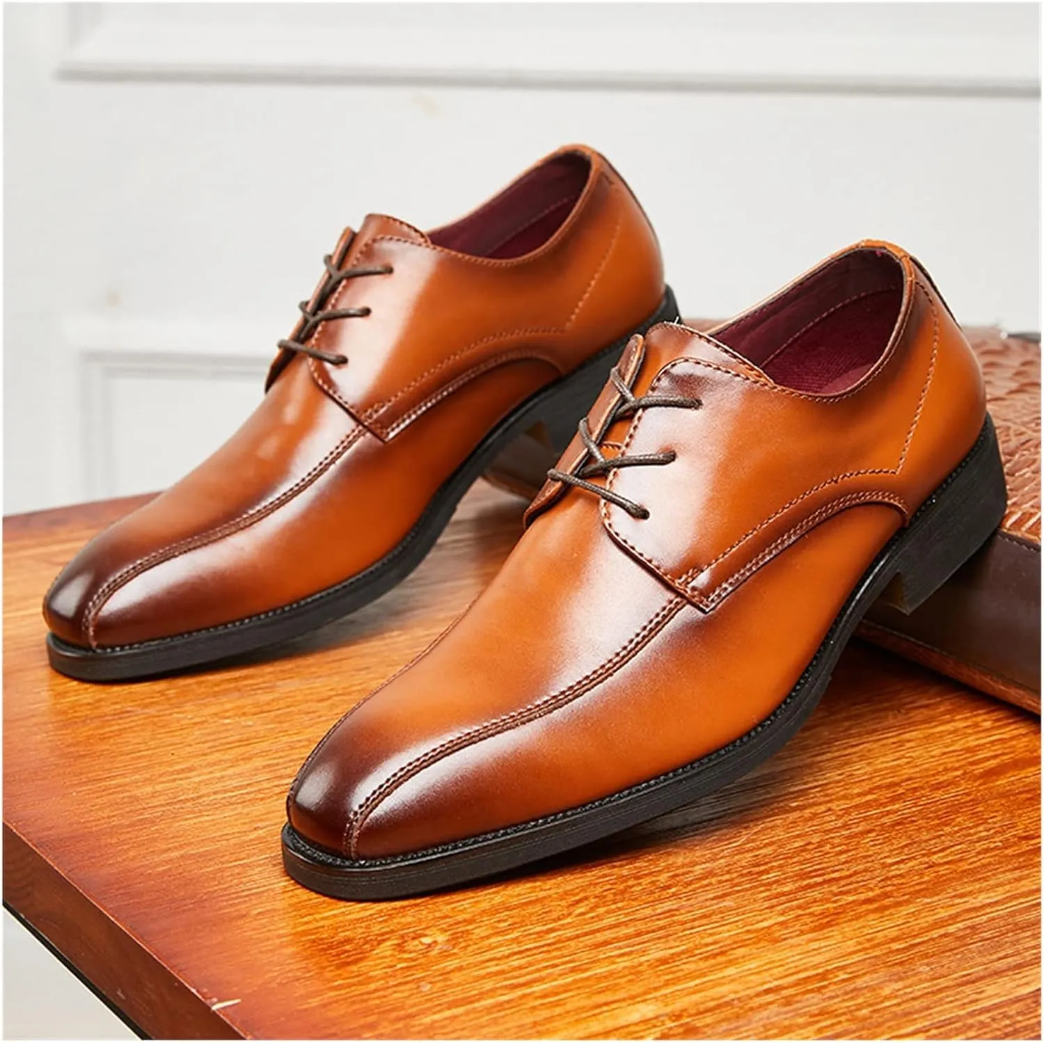 HASMI Spring and Summer British Style Lace-up Business Formal Leather Shoes Men's Pointed Toe Breathable Derby Shoes Soft-Soled Shoes