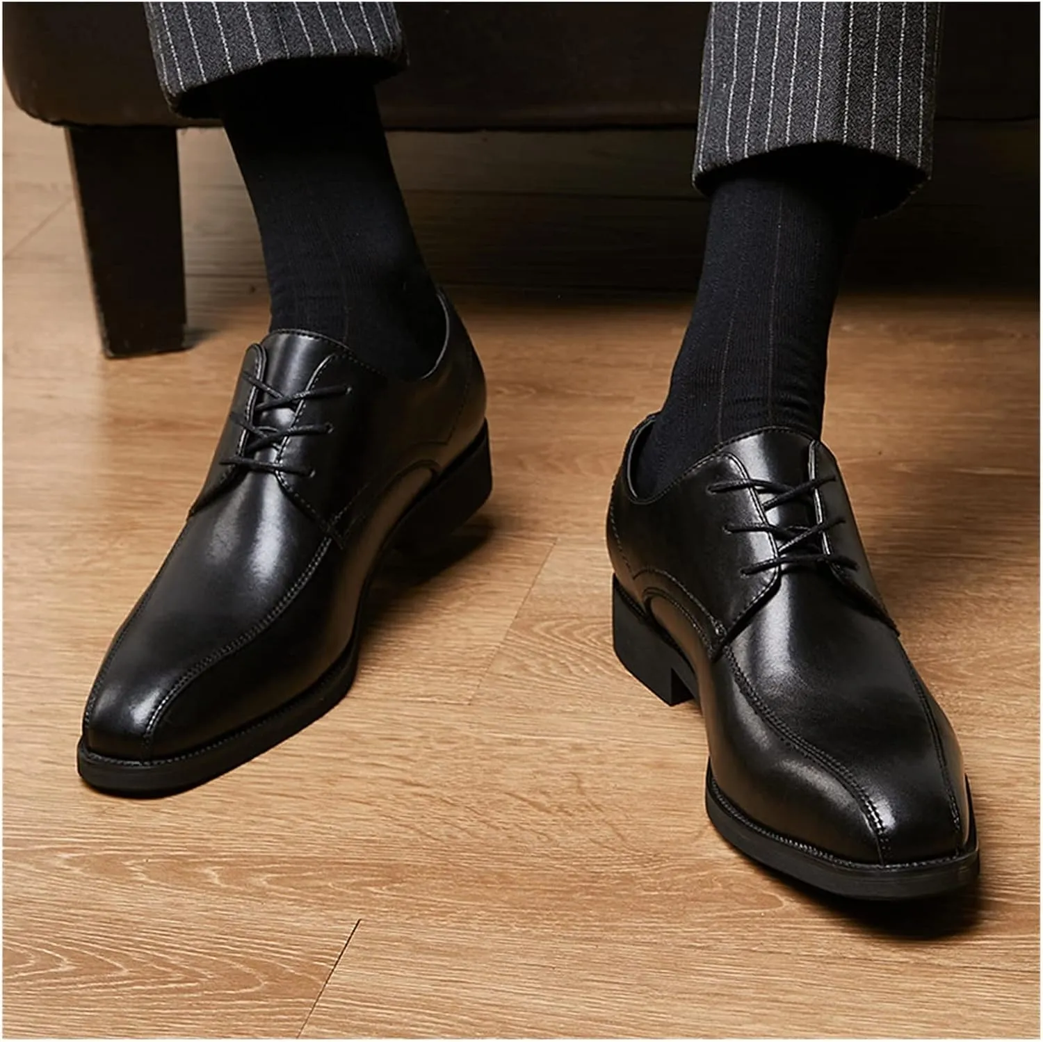 HASMI Spring and Summer British Style Lace-up Business Formal Leather Shoes Men's Pointed Toe Breathable Derby Shoes Soft-Soled Shoes