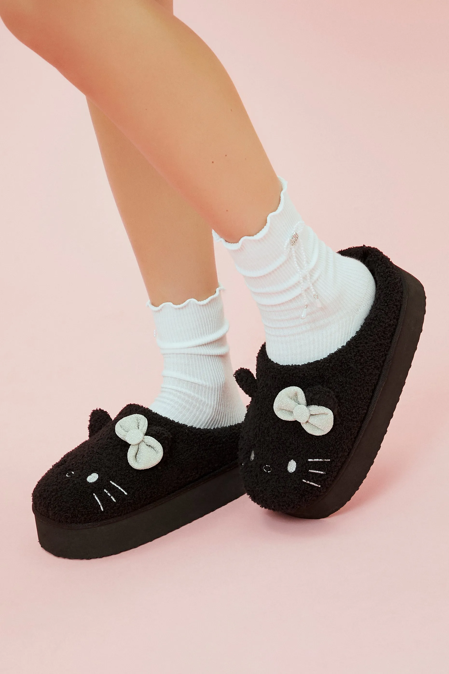 Hello Kitty Plush Platform Slippers