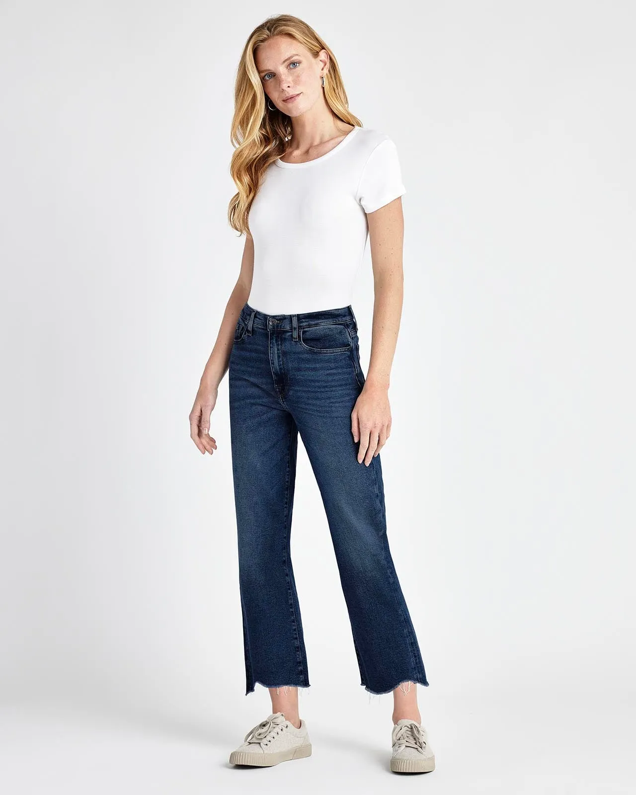 High Waist Raw Hem Stretch Jean