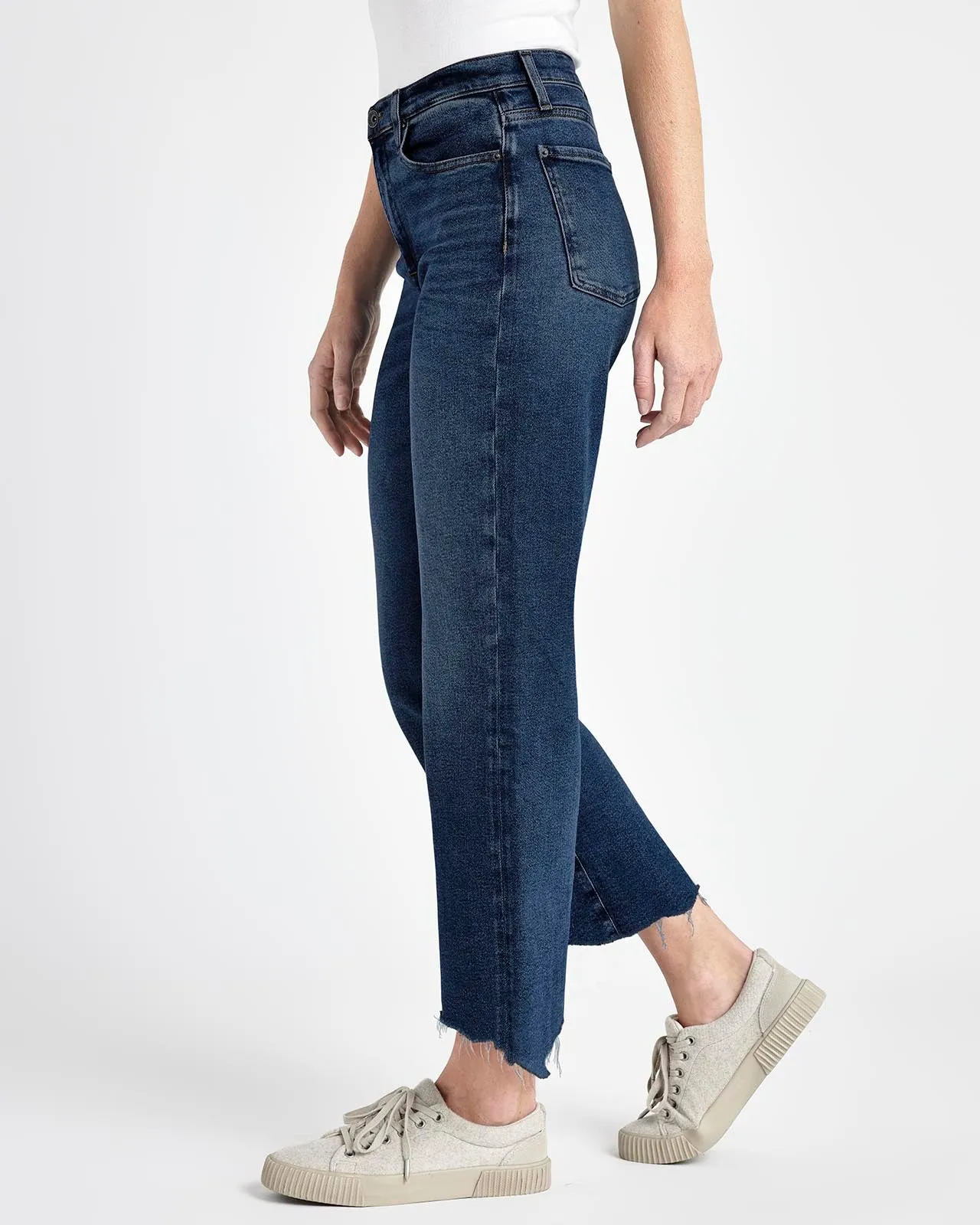High Waist Raw Hem Stretch Jean