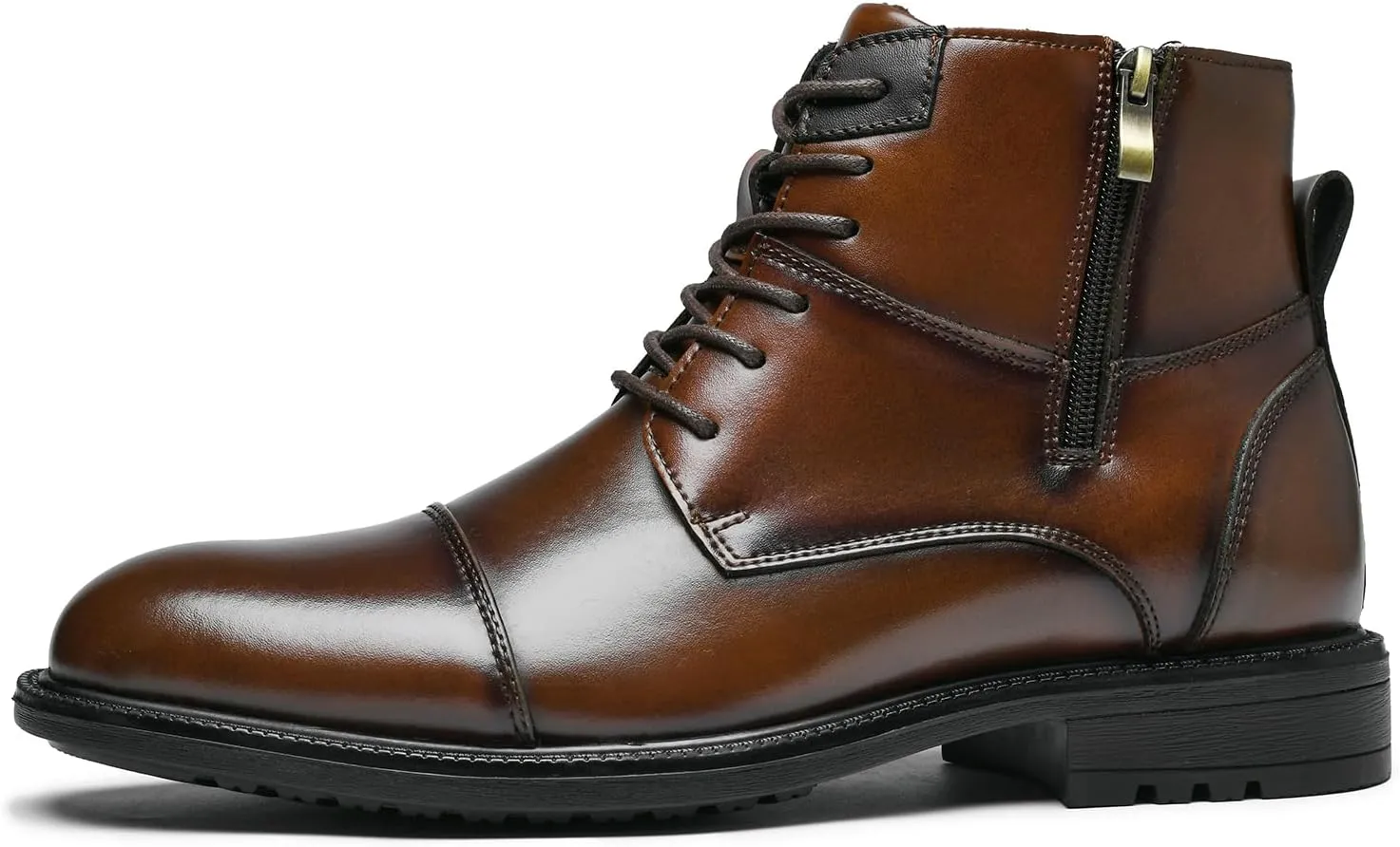 Holy dove Mens Oxford Leather Dress Boots Cap Toe Side Zip Fashion Mid Top Chukka Ankle Boots for Men