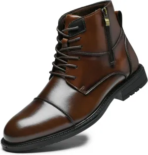 Holy dove Mens Oxford Leather Dress Boots Cap Toe Side Zip Fashion Mid Top Chukka Ankle Boots for Men