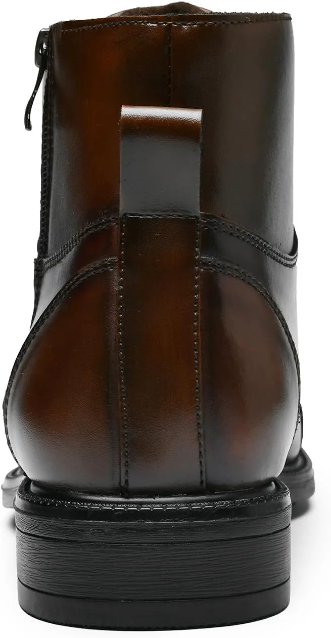 Holy dove Mens Oxford Leather Dress Boots Cap Toe Side Zip Fashion Mid Top Chukka Ankle Boots for Men