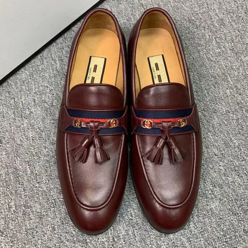 Horsebit Calf Leather Classic Loafers  Fashion Tassel Stripe Web