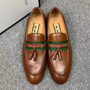 Horsebit Calf Leather Classic Loafers  Fashion Tassel Stripe Web
