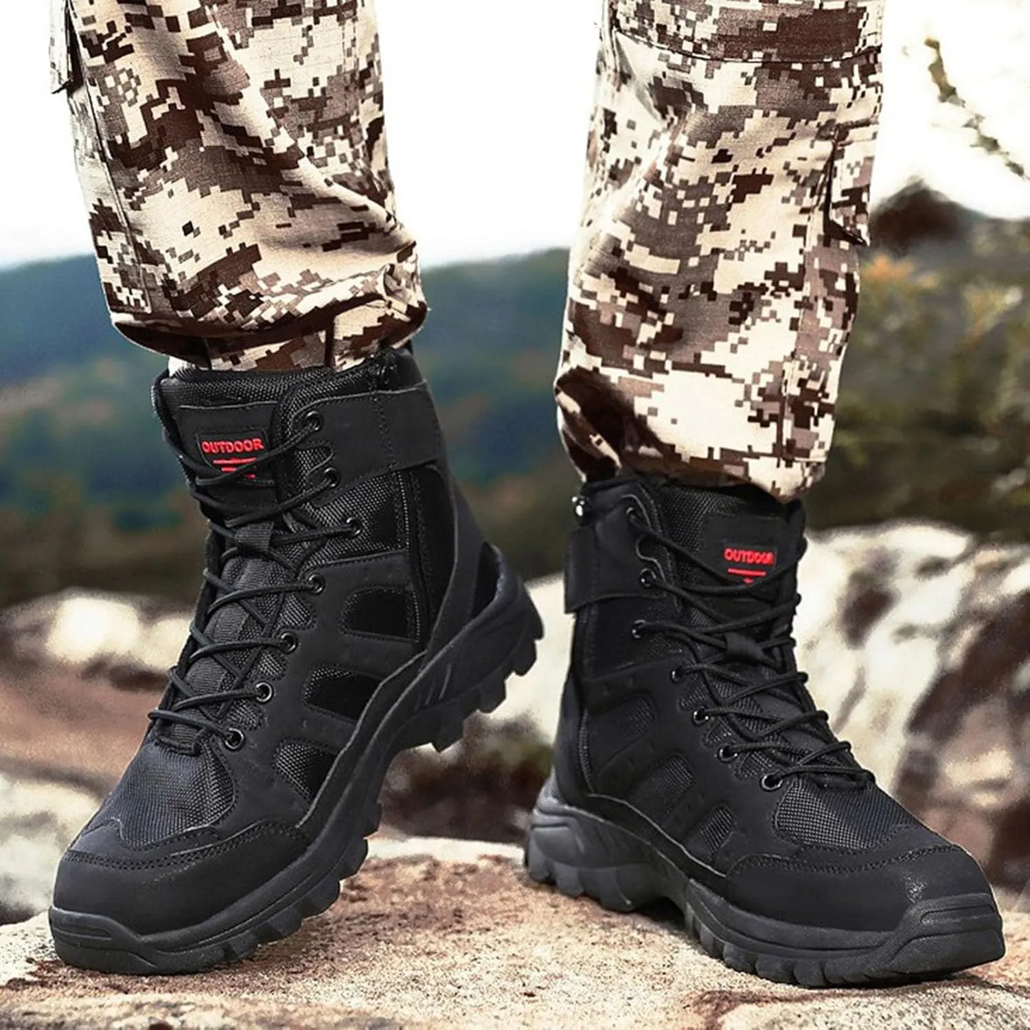 Insulated Hiking Work Boots for Men Ankle Boots Motorcycle Non-Slip Men's Walking Shoes Fall Winter Hiking Shoes