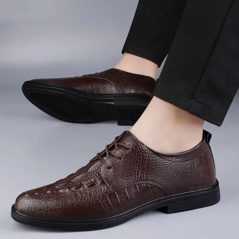 Italian Style Men's Luxury Leather Shoes Daily Business Casual Oxfords Classic Crocodile Pattern All-Match Formal Shoes