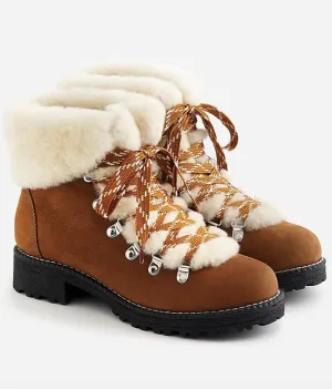 J CREW NORDIC SHEARLING GLAZED PECAN WINTER BOOTS