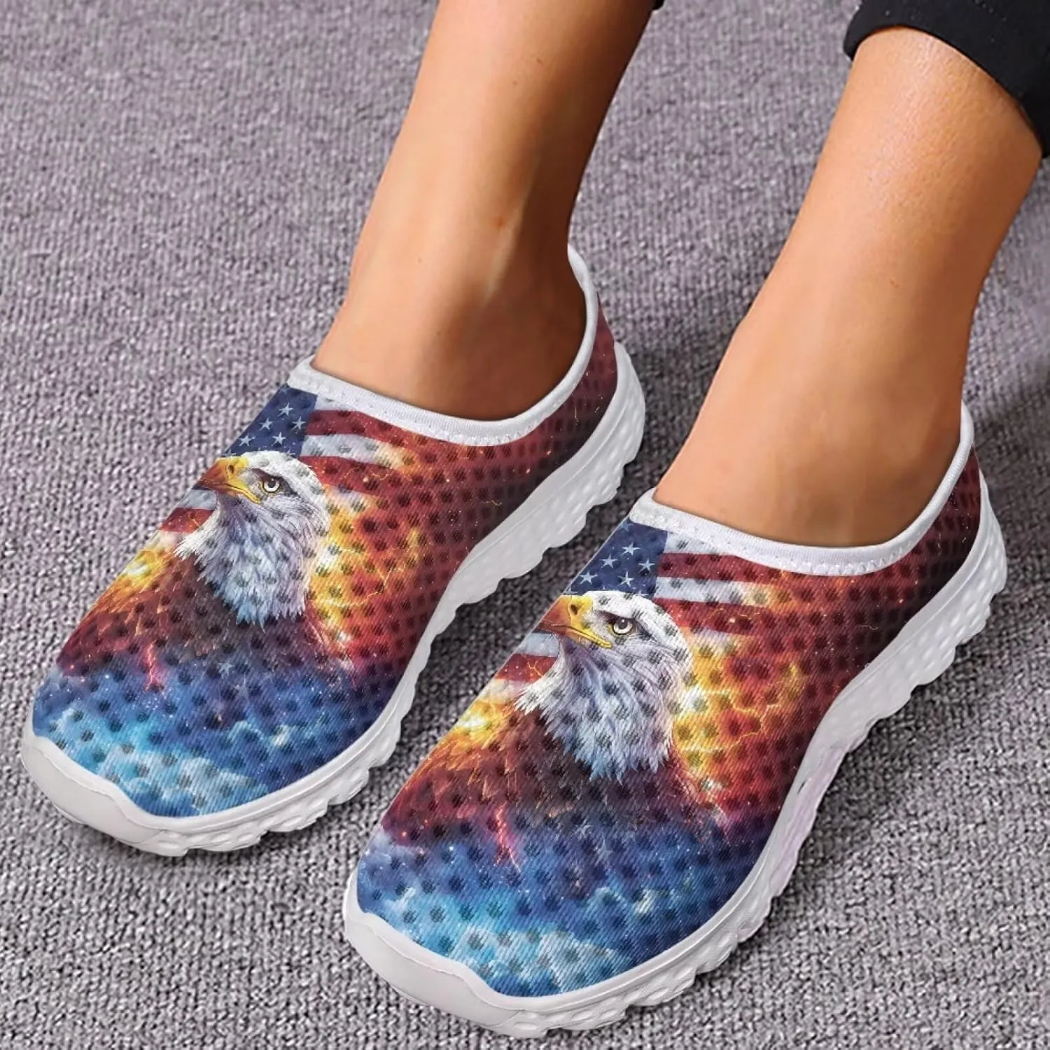 Jeiento Flag Sneakers for Women Patriotic Running Shoes Sport Walking Tennis Sneakers Athletic Shoes