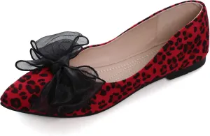 JiangWei Shu Women's Pointed Toe Bow-knot Ballet Flats Dress Flat Slip-ons Loafers