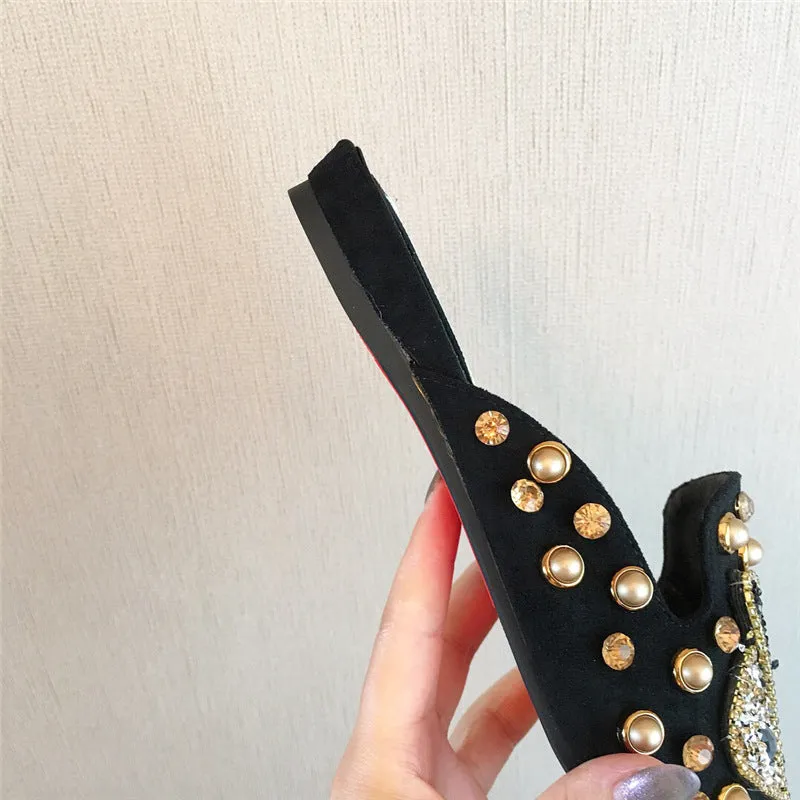 Joker Rhinestone Pointed Flat-bottomed  Slippers