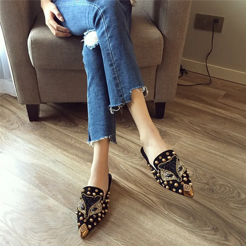 Joker Rhinestone Pointed Flat-bottomed  Slippers