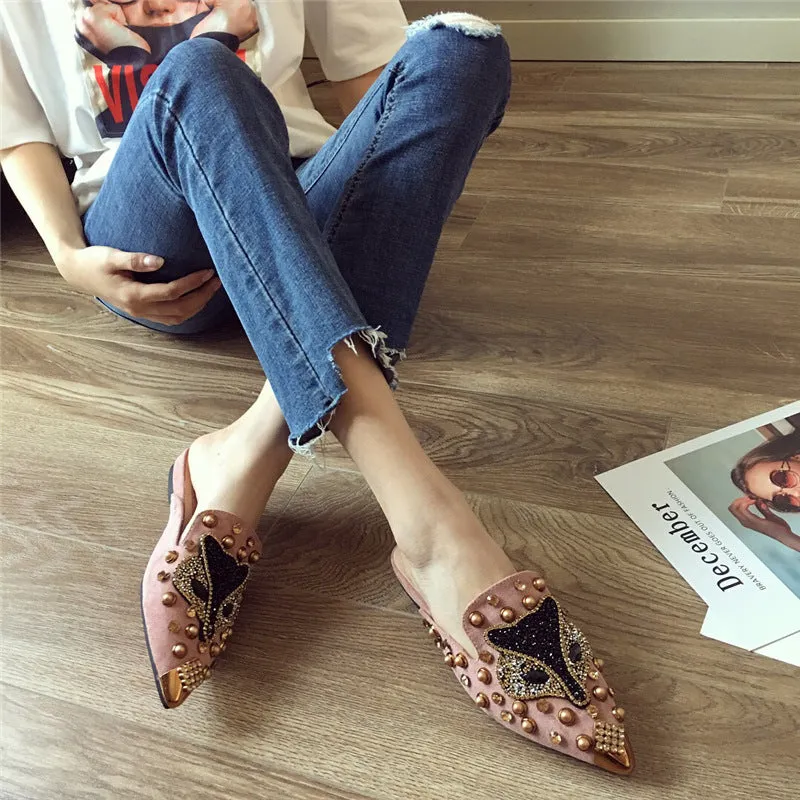 Joker Rhinestone Pointed Flat-bottomed  Slippers