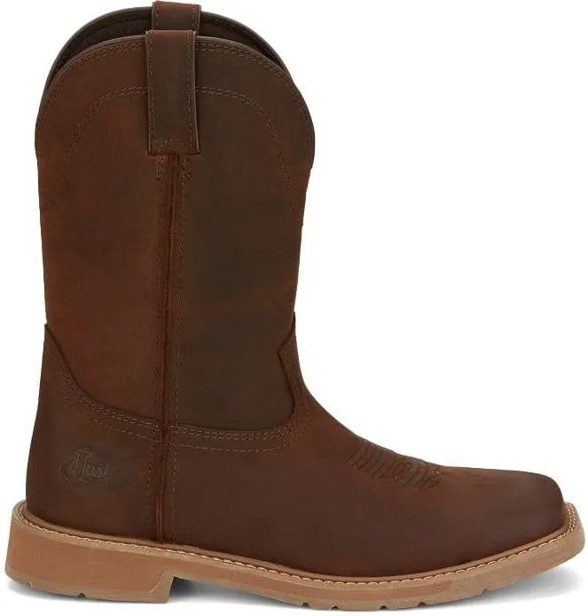 Justin Buster II 11" Work Boots for Men - Pull-On, Rugged Square Toe Water Buffalo Leather Upper with Oil- and Slip-Resistant Rubber Outsole, EH Rated