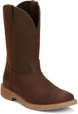 Justin Buster II 11" Work Boots for Men - Pull-On, Rugged Square Toe Water Buffalo Leather Upper with Oil- and Slip-Resistant Rubber Outsole, EH Rated