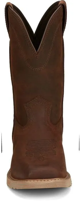 Justin Buster II 11" Work Boots for Men - Pull-On, Rugged Square Toe Water Buffalo Leather Upper with Oil- and Slip-Resistant Rubber Outsole, EH Rated