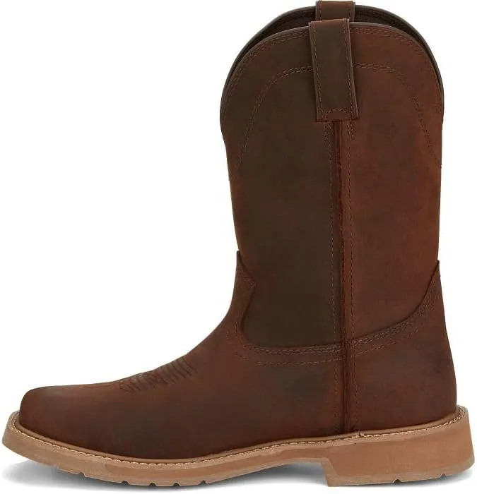 Justin Buster II 11" Work Boots for Men - Pull-On, Rugged Square Toe Water Buffalo Leather Upper with Oil- and Slip-Resistant Rubber Outsole, EH Rated