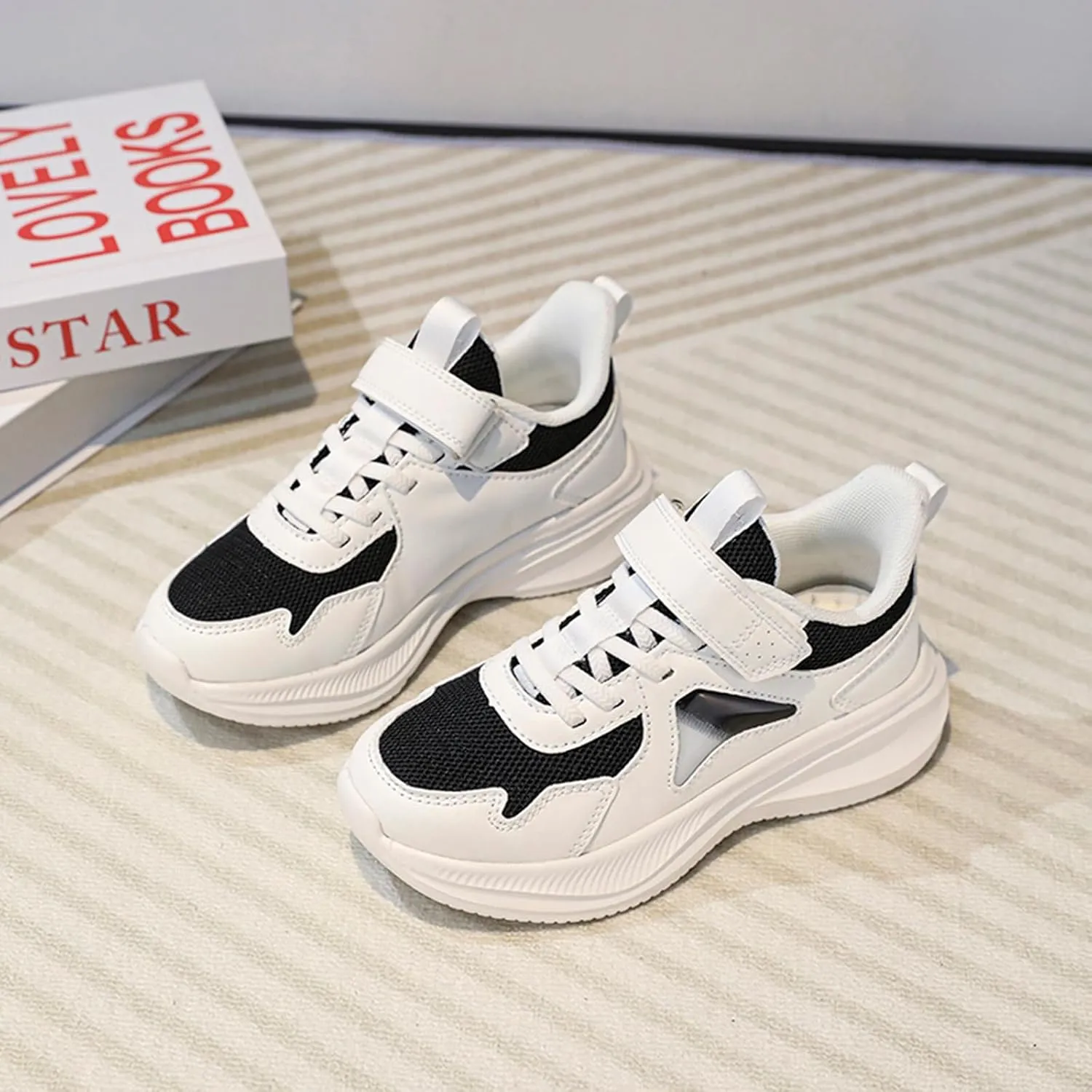 Kids Sneakers for Boys Girls Lightweight Running Shoes Mesh Breathable Hook and Loop Casual Shoes