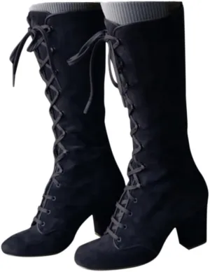 Knee High Boots Women Riding Boots for Women Lace Up Extra Wide Calf Boots Mid Chunky Heel Round Toe Booties Fashion Faux Suede Winter Boot Comfort Slouchy Bootie for Christmas Party Travel