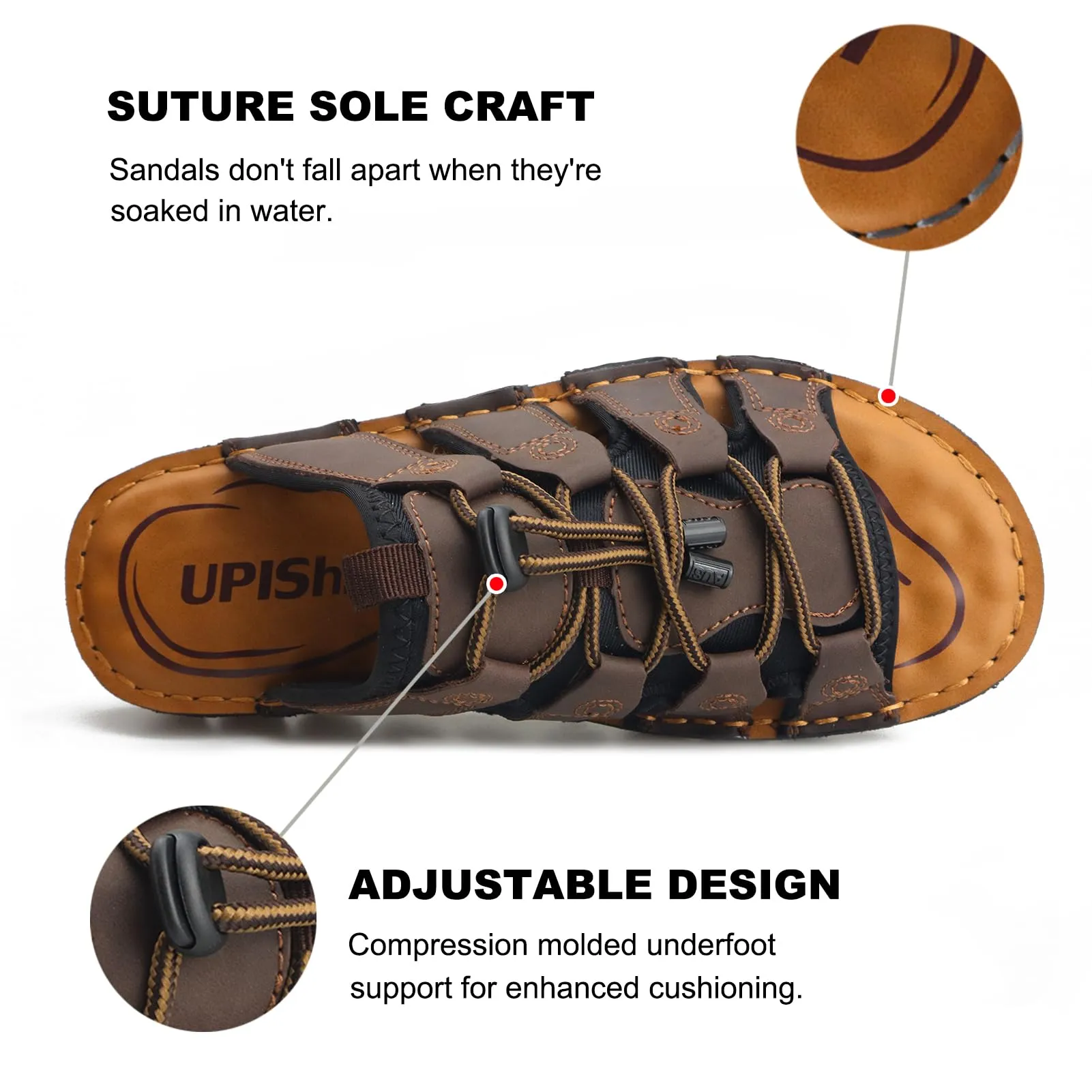 Lace Up Men's Brown Leather Casual Slide Sandals