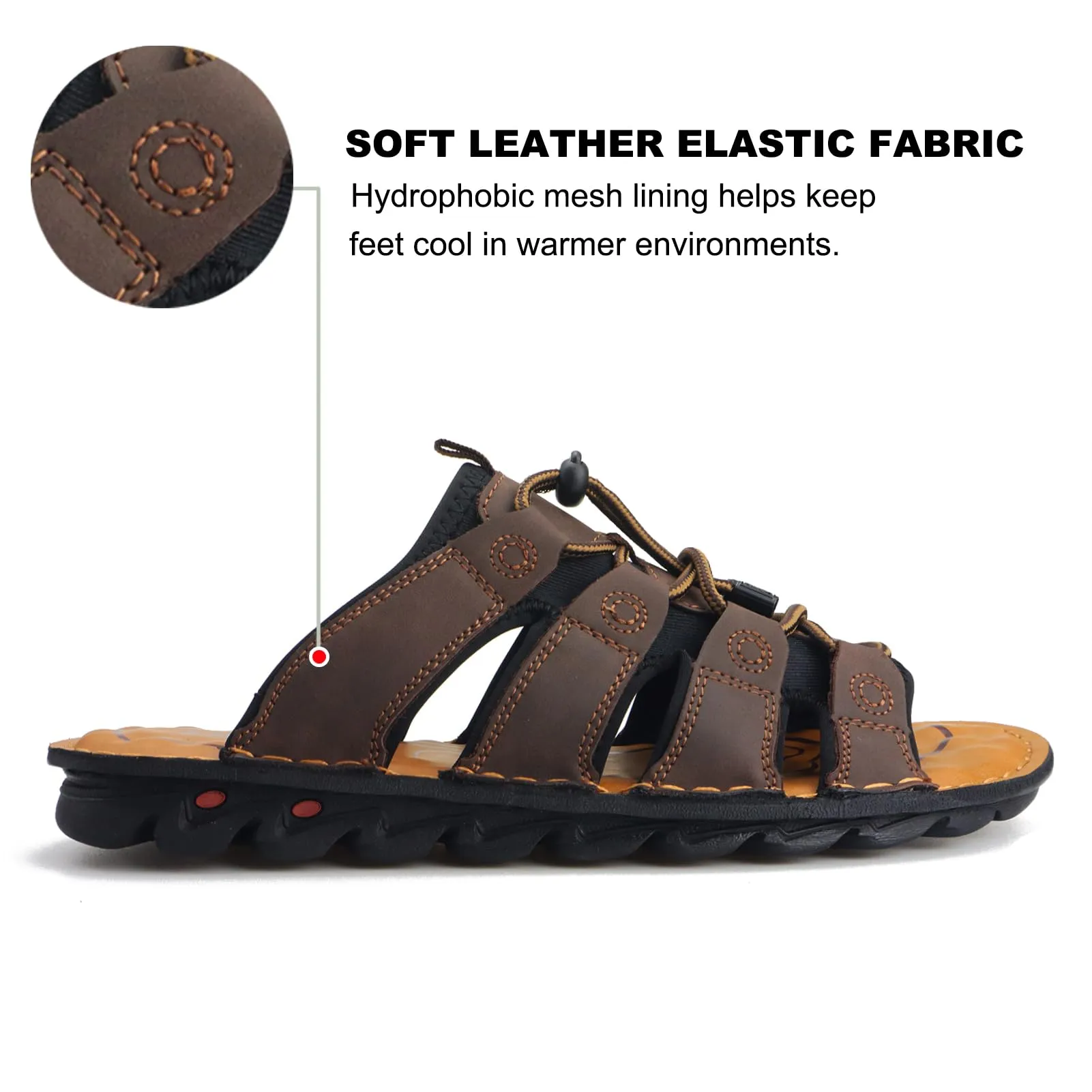 Lace Up Men's Brown Leather Casual Slide Sandals