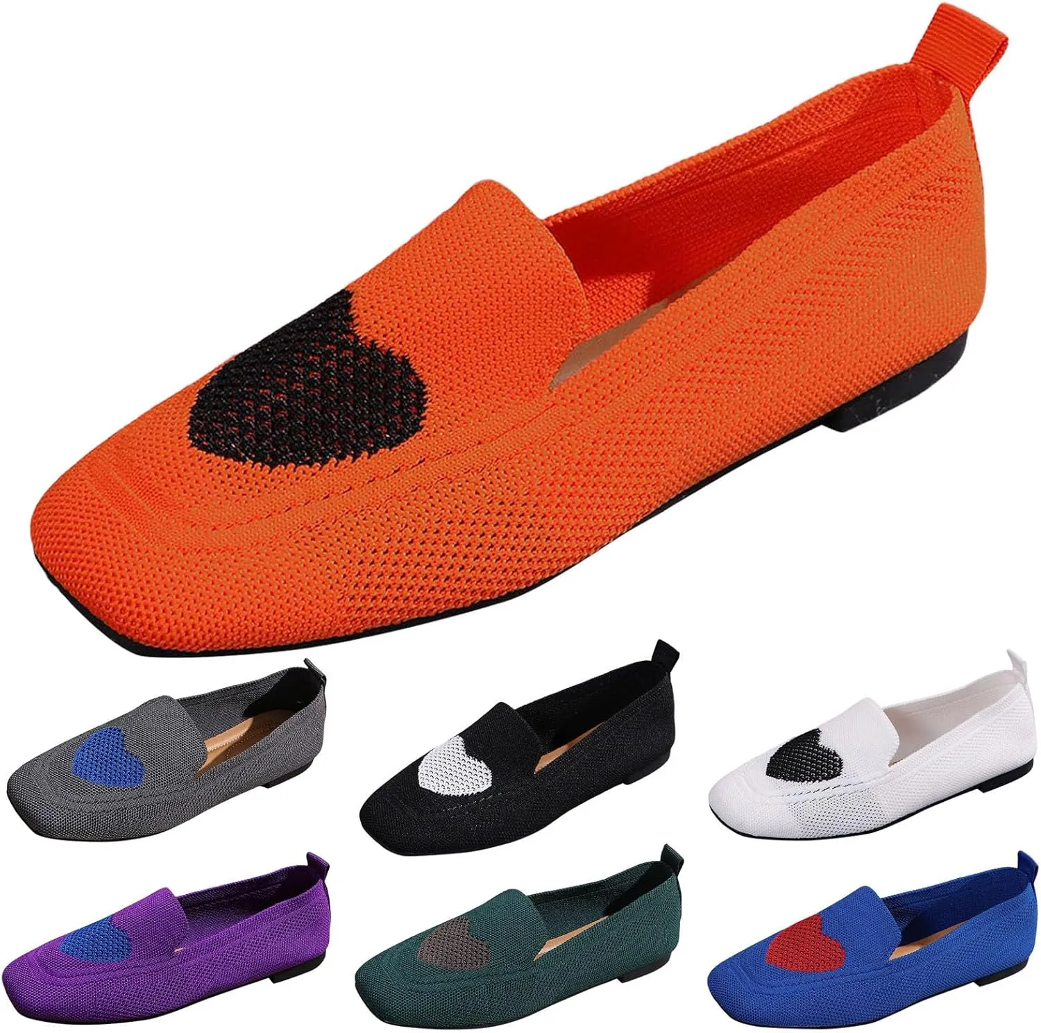 Ladies Casual Solid Color Love Mesh Breathable Fly Weave Shallow Mouth Flat Shoes Single Shoes Soybean Shoes Casual Shoes Arches Sandals