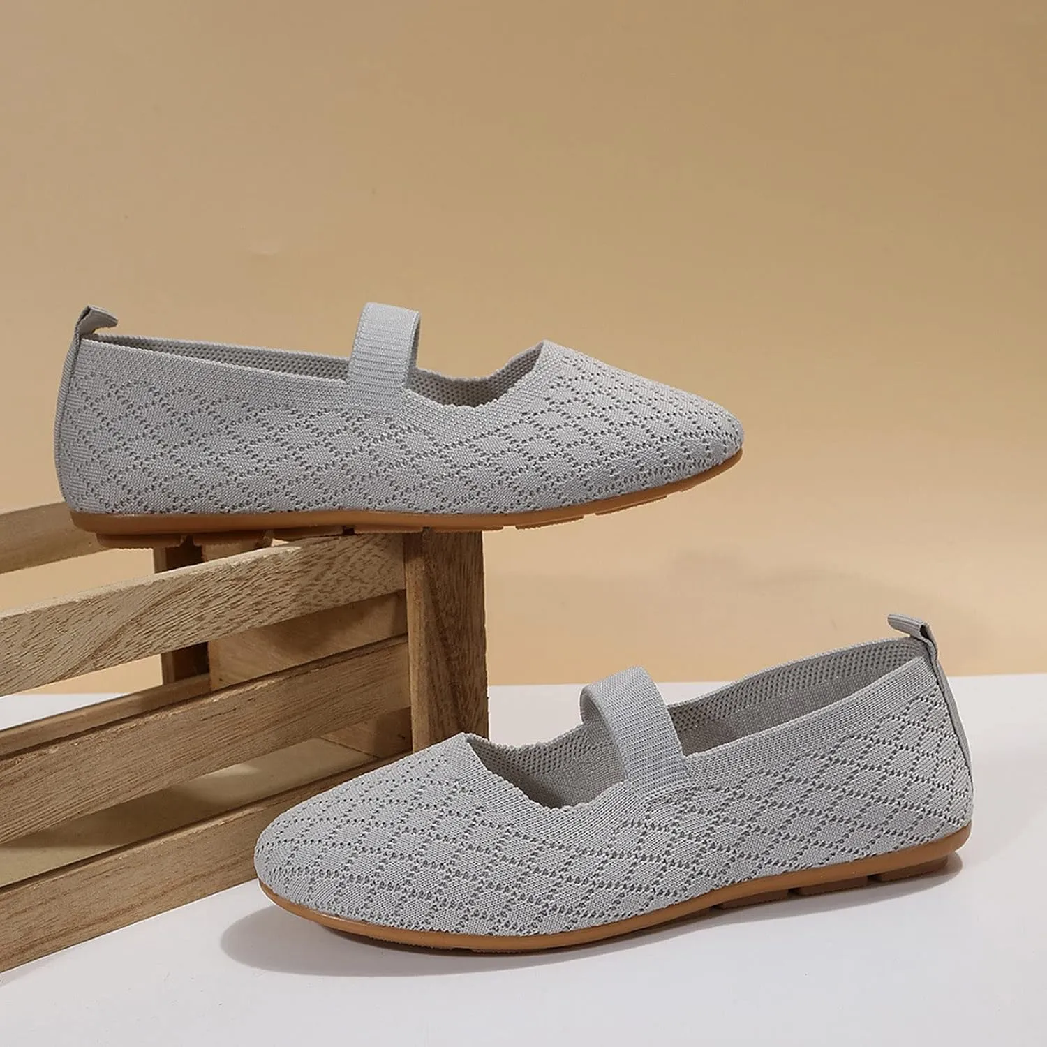 Ladies Fashion Breathable Plaid Mesh Comfortable Flat Sole Casual Shoes Women Fashion Casual Flat Shoes (Grey, 7)