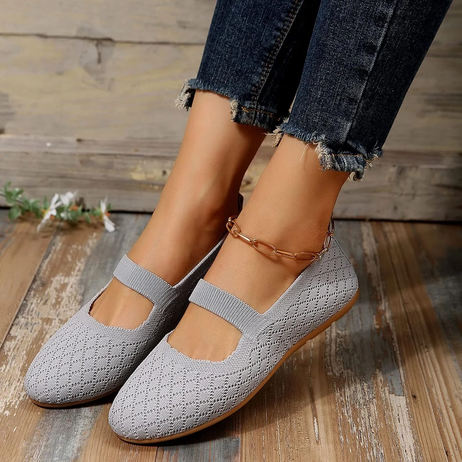 Ladies Fashion Breathable Plaid Mesh Comfortable Flat Sole Casual Shoes Women Fashion Casual Flat Shoes (Grey, 7)
