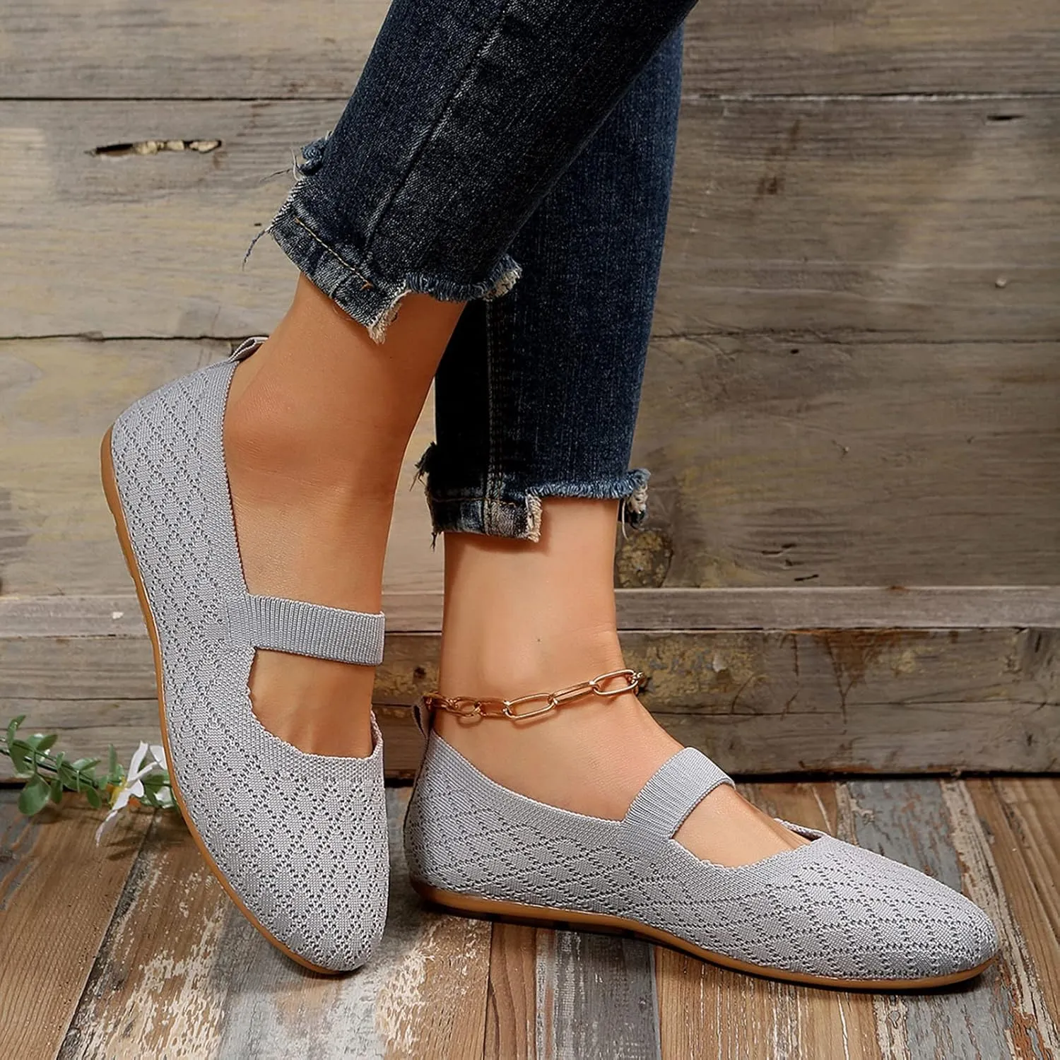 Ladies Fashion Breathable Plaid Mesh Comfortable Flat Sole Casual Shoes Women Fashion Casual Flat Shoes (Grey, 7)