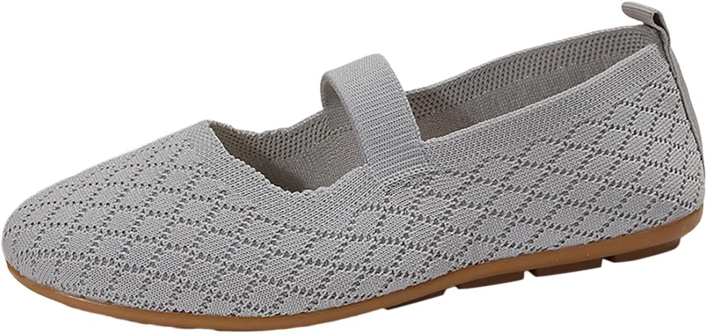 Ladies Fashion Breathable Plaid Mesh Comfortable Flat Sole Casual Shoes Women Fashion Casual Flat Shoes (Grey, 7)