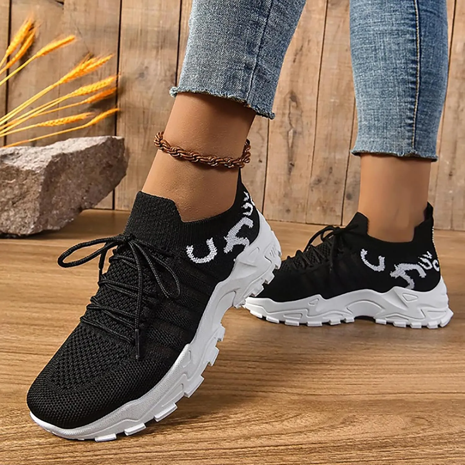 Ladies Mesh Orthopedic Sneakers Breathable Lace-up Walking Running Shoes Comfortable Tennis Shoes Non Slip Lightweight Cute Womens Thick Sole Sneaker