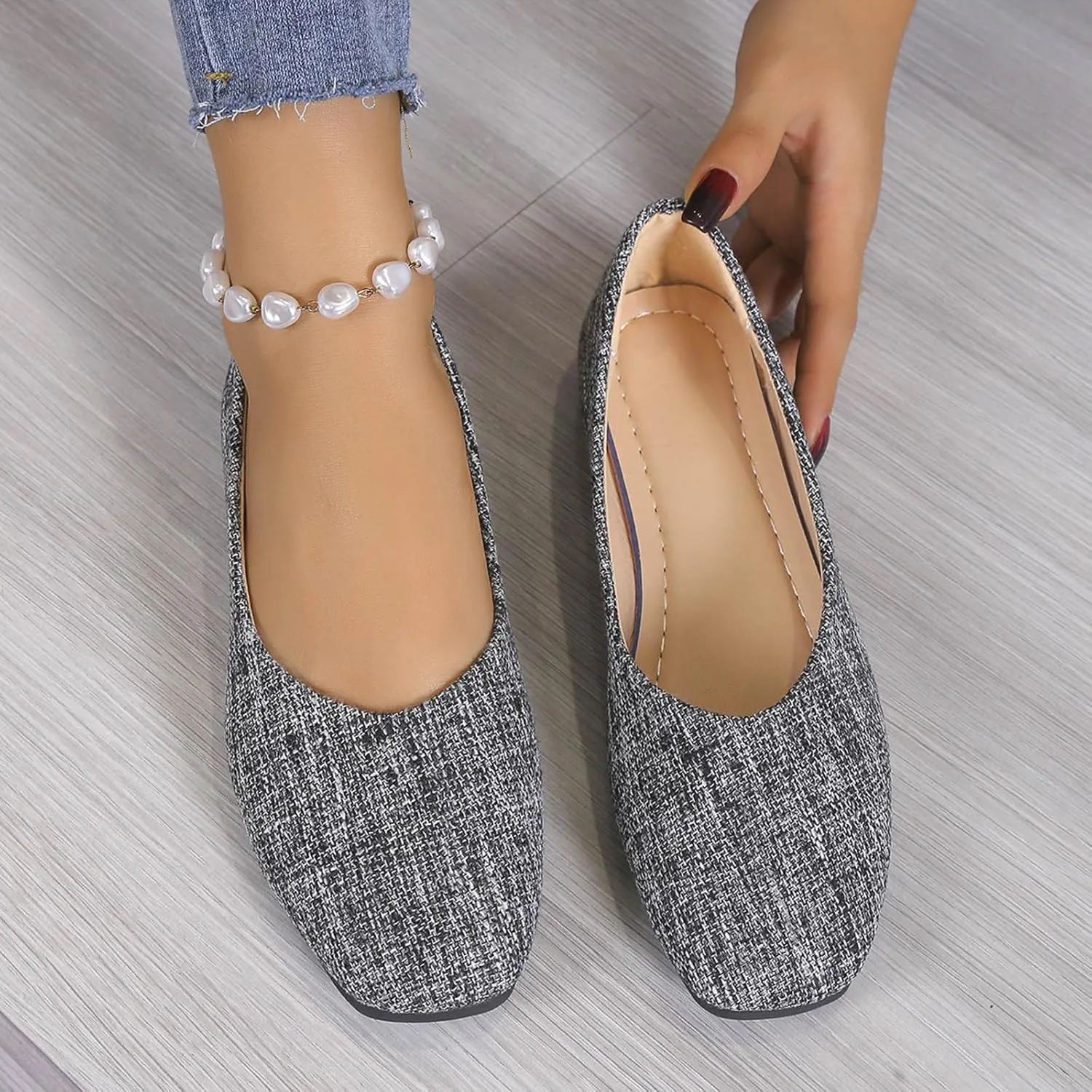 Ladies Square Toe Solid Colour Shallow Mouth Flat Bottom Casual Comfortable Large Size Shoes Casual Shoes Business Casual Dress Shoes Men