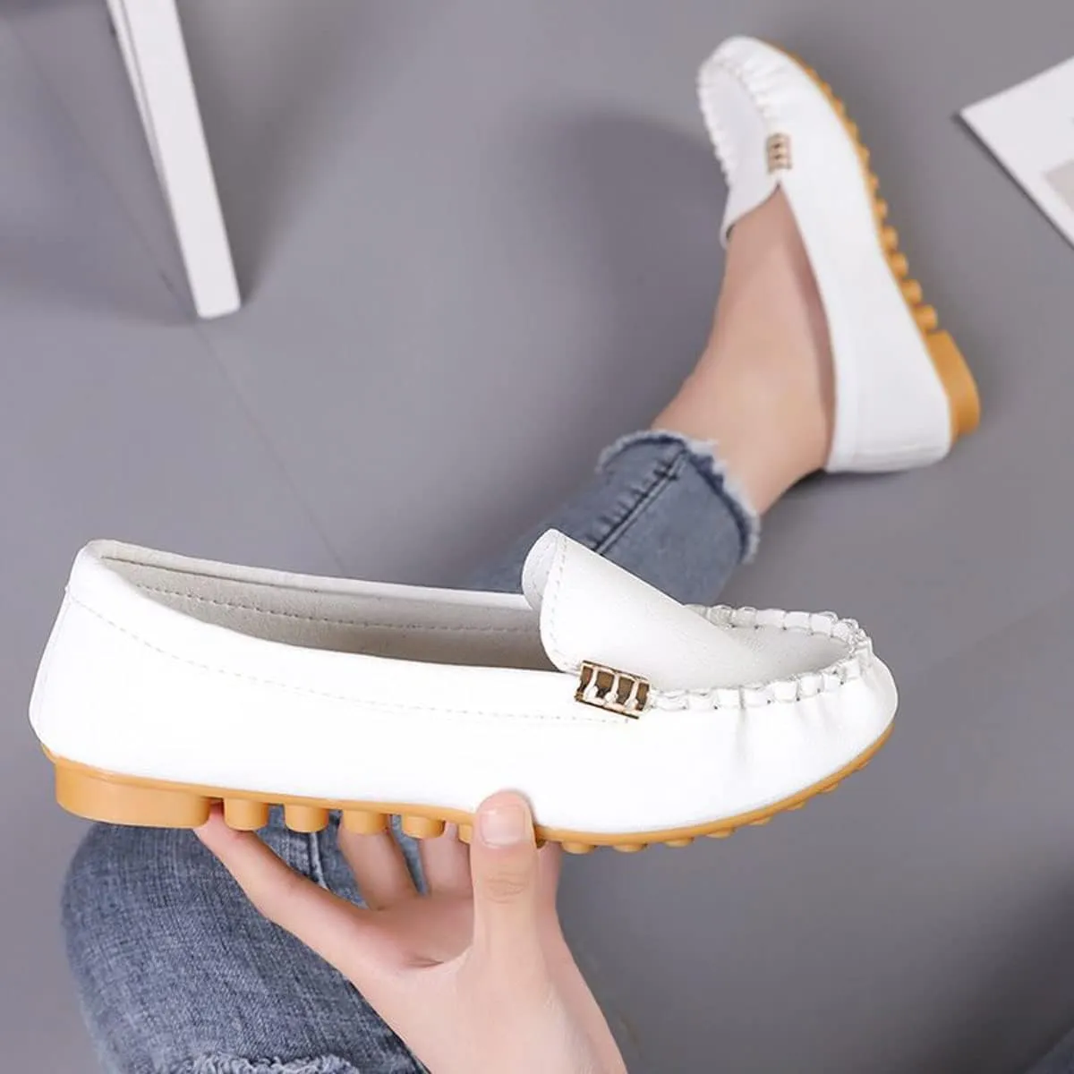 LAVAEGG Women Penny Moccasins,Loafers Comfortable Slip On Driving Flats Shoes,Boat Shoes